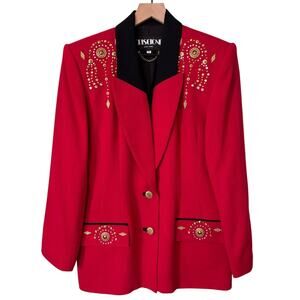 Vintage Criscione Red Western Blazer Jacket M 80s Jeweled Cowgirl Rodeo